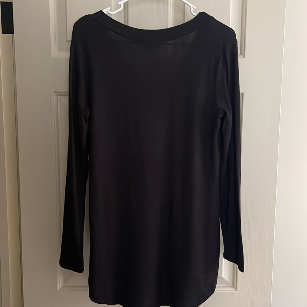 Halston Black Long Sleeve Tunic Lightweight Knit Pullover Size Small - Picture 2 of 10
